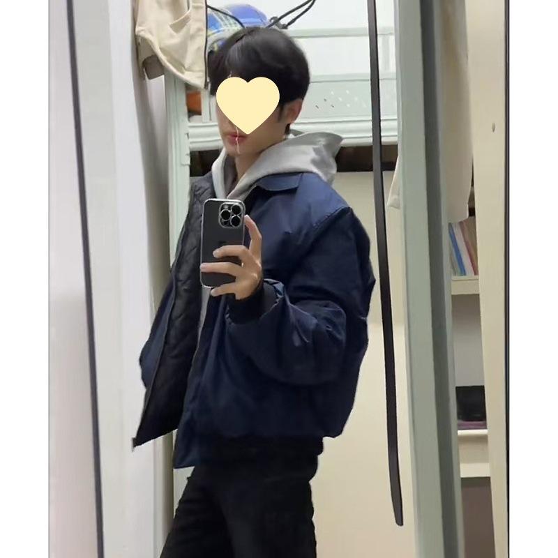 ジャケット 男性用 フライトジャケット ブルゾン ジャンパー 立ち襟 秋冬 防風 防寒 普段使い 伸縮性 ポケット 濃紺色 ポリエステル