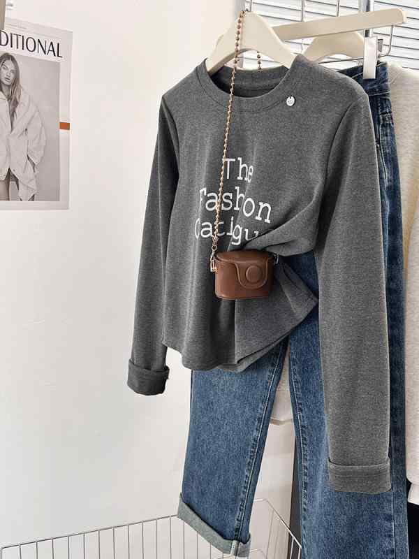 Tシャツ レディース 秋冬 長袖 裏起毛 あったか ロゴ カジュアル トップス 白 黒 グレー