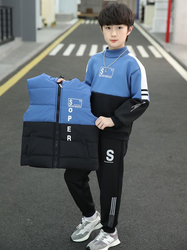 キッズ ボーイズ 中綿ベスト付き スウェット セットアップ 3点セット 裏起毛 あったか 冬服 男の子 子供服 上下セット 長袖 トップス パンツ ズボン おしゃれ 普段着 部屋着 5,713円
