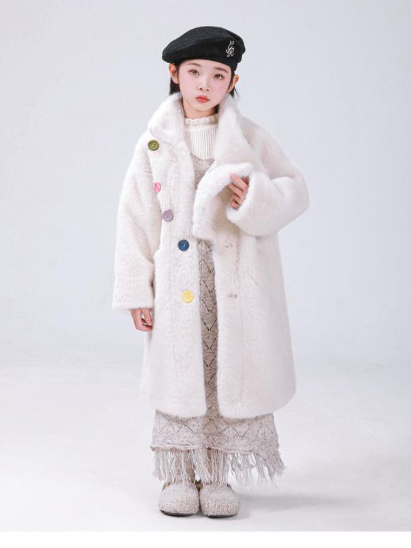子供服 毛皮コート 女の子 ミンク風 アウター 秋冬 韓国風 厚手 防寒 キッズ ガールズ フェイクファー コート 100cm 110cm 120cm 130cm 140cm 150cm ポリエステル 乳白色