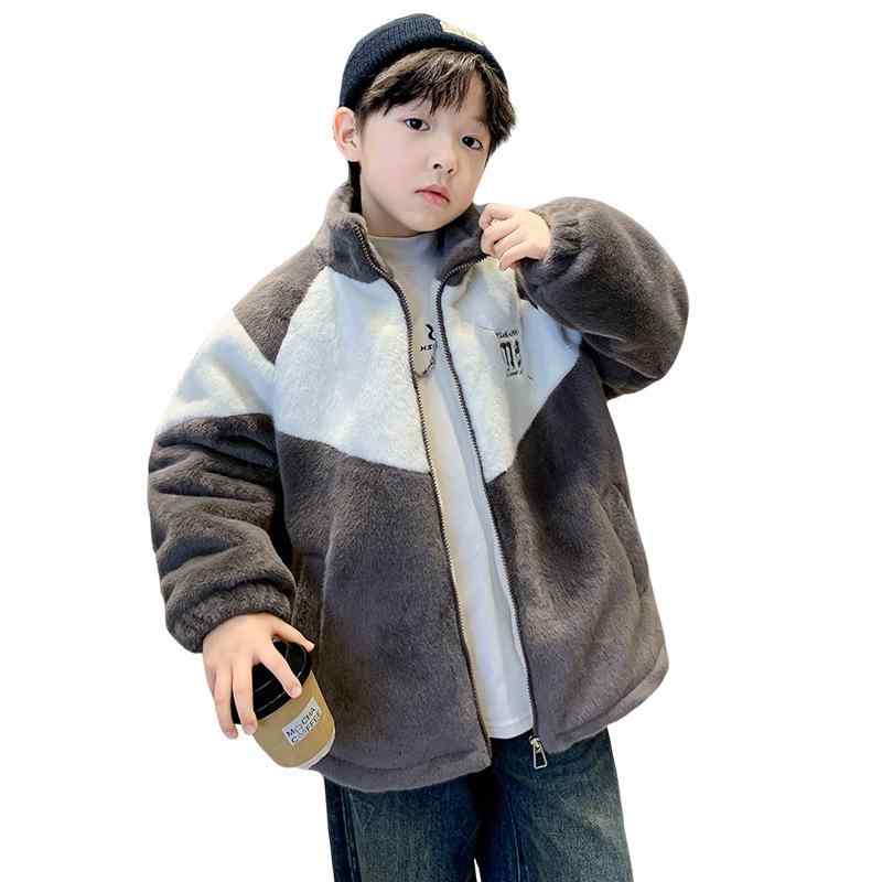 子供服 毛皮コート 男の子 フェイクファー アウター 厚手 防寒 秋冬 グレー 120cm 130cm 140cm 150cm 160cm 170cm
