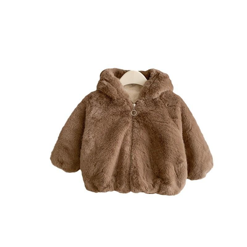 子供服 フェイクファー コート 小熊耳付き ボア ジャケット 厚手 ミンクフリース ぬいぐるみ 暖かい 綿服 男女兼用 秋冬