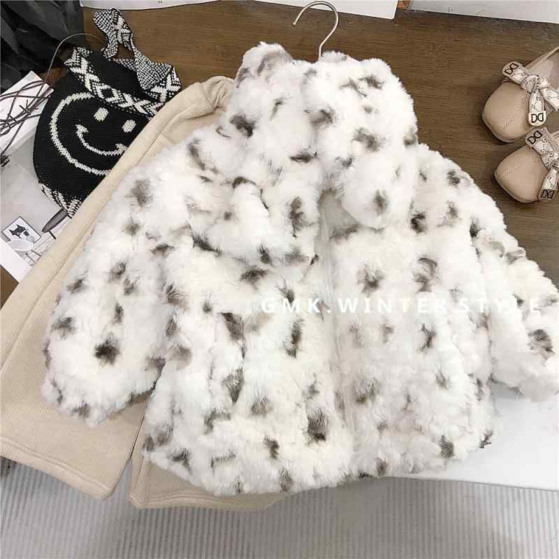 ちびっ子服 お嬢さん 冬用アウター ヒョウ柄 フェイクファー 上衣 裏起毛 厚地の外套 お嬢さん もの言う花 防寒着 愛くるしい 韓国風 90珊 100珊 110珊 120珊 130珊 140珊