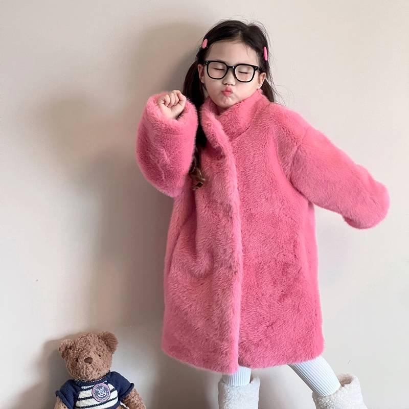 子供服 フェイクファーコート 女の子 アウター ジャケット 秋冬 厚手 ロング丈 人造毛皮 8歳以上 中大童 レッド ピンク ベージュ 防寒｜イーマイショップ