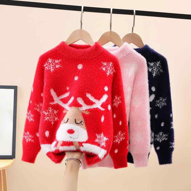 子供用セーター 秋冬 女の子 大人も着られる ミンク カシミア風 ニット トップス 厚手 裏起毛 あったか プルオーバー かわいい ガーリー カジュアル