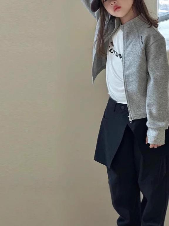 子供服 ジャケット 女の子 春秋 子供用 カーディガン スウェット アルファベット トップス かわいい 韓国風 ガールズ カジュアル おしゃれ グレー 綿100% 長袖 普段着 通園 通学 120 130 140 150 160 170