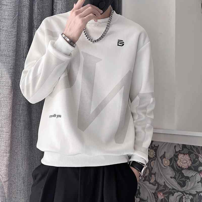 トレーナー メンズ 長袖 Tシャツ カットソー プルオーバー ラウンドネック トップス 春秋 カジュアル 幾何学模様 プリント 黒 白 接触冷感 吸湿速乾 普段使い 部屋着