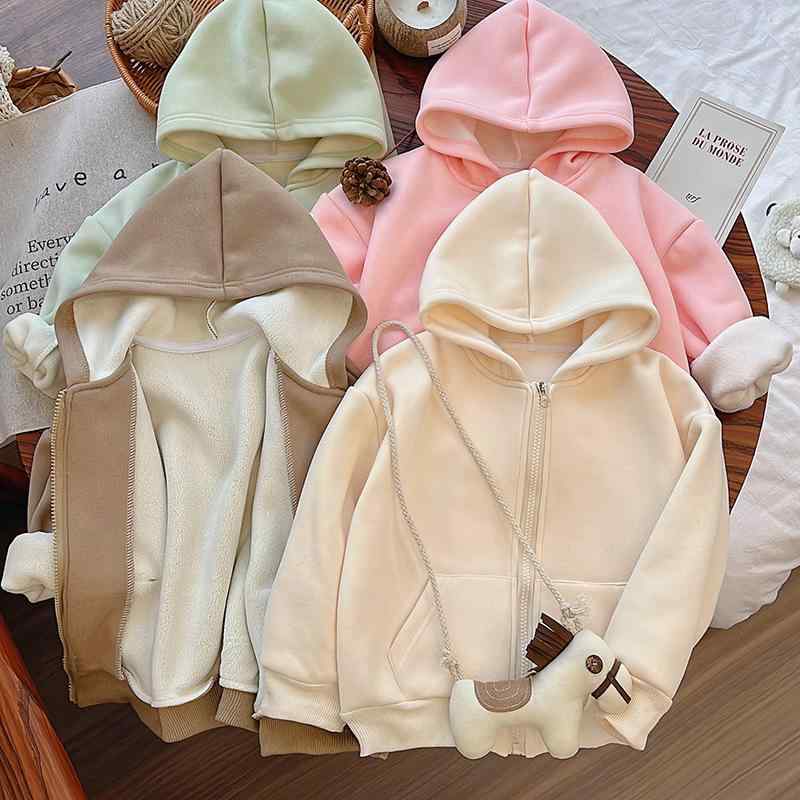 子供服 アウター 秋冬 裏起毛 無地 フード付き ジャケット ガールズ ボーイズ キッズ 女の子 男の子 厚手 コート 綿 ピンク ベージュ グリーン ブラウン 90 100 110 120 130 140 4,289円