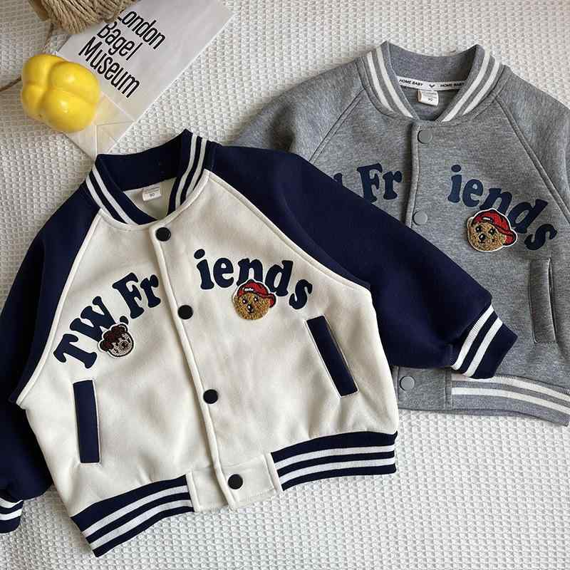 子供服 ジャケット キッズ 男女兼用 春秋 ブルゾン アウター かわいい クマ柄 カジュアル トップス 男の子 女の子 ボーイズ ガールズ 普段着 幼稚園 保育園 90 100 110 120 130 140cm