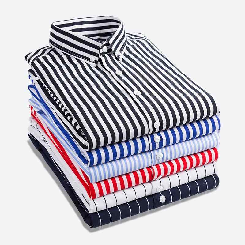 シャツ メンズ 長袖 ストライプ柄 スリムフィット コットンブレンド カジュアル トップス 白 黒 赤 青 M L XL 2XL 3XL 4XL 5XL