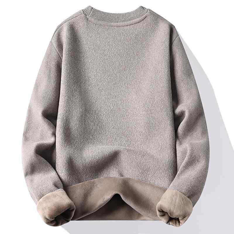 ニット メンズ 男性用 裏起毛 トレーナー トップス カットソー 学生 あったか 秋冬 防寒 スリム 刺繍 綿 ポリエステル ミックス ベージュ ブラック グレー