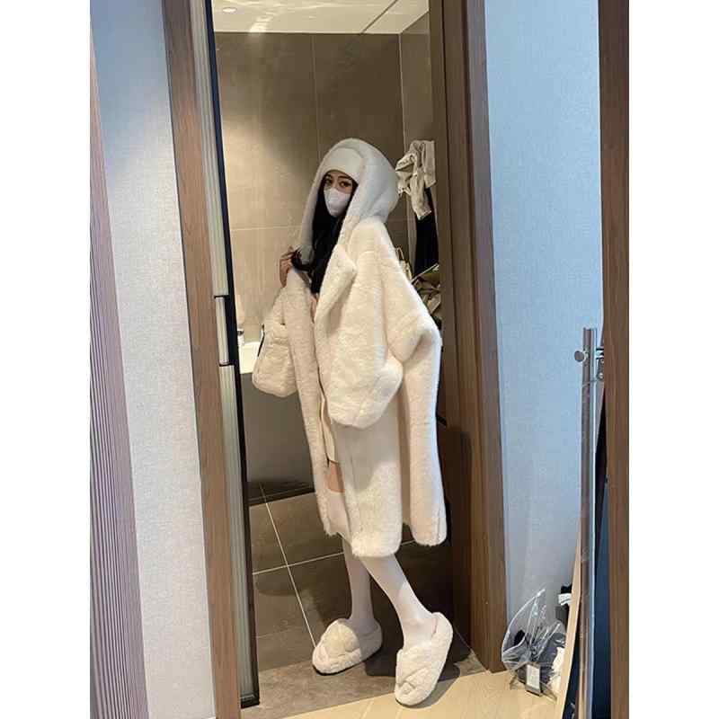 コート レディース 秋冬 エコファー フェイクムートン 裏起毛 フード付き アウター ゆったり ミンク カシミア風 ふわふわ 暖か 厚手 通勤 きれいめ 上品 韓国風