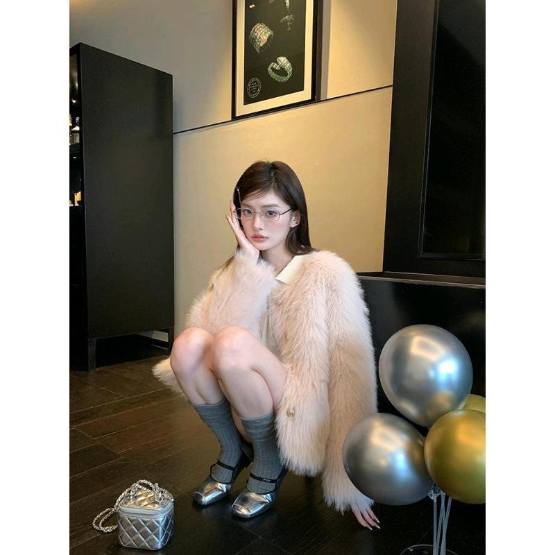 ファーコート レディース トスカーナラム 短め丈 ピンク系 エコファー 人造ファー かわいい 暖か あったか 長袖 ウェーブ襟 秋冬｜イーマイショップ