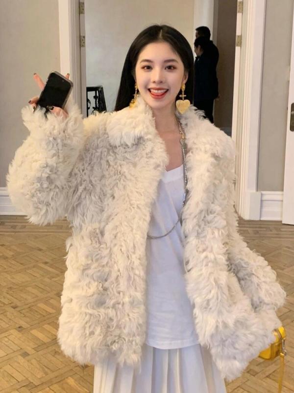 コート レディース 秋冬 韓国風 フェイクファー ボアジャケット アイボリー XS S M L ポケット付き 普段使い デート