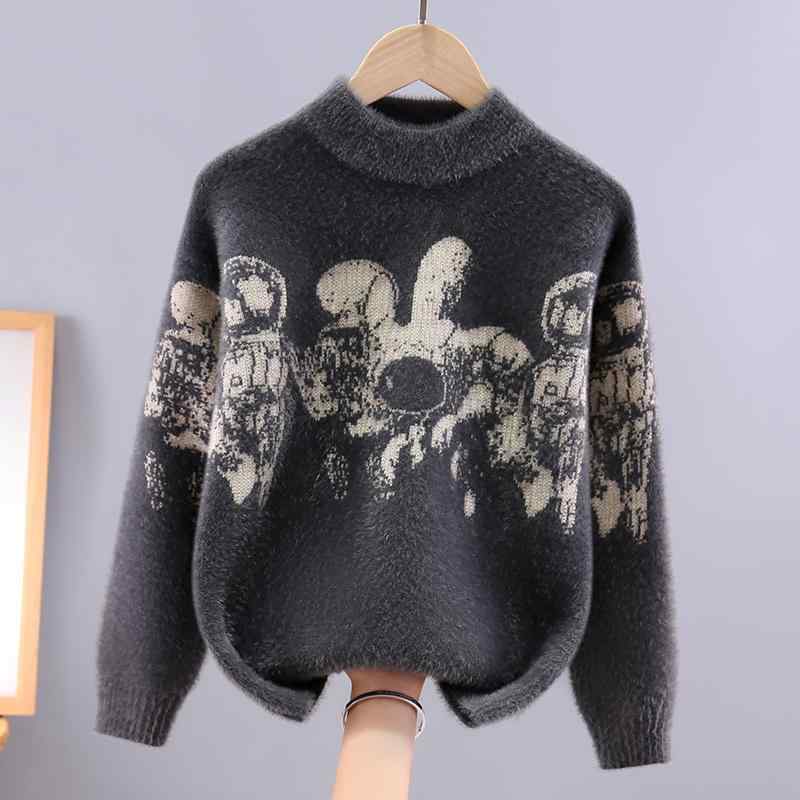 子供服 ニット セーター 男の子 ミンク カシミヤ タッチ 厚手 裏起毛 秋冬 中学生 小学生 韓国風 ラウンドネック プルオーバー トップス 普段着 部屋着 130 140 150 160 170 ブラック ホワイト