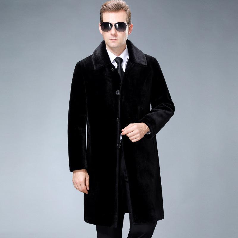 コート 男性用 ミンクファー 秋冬 アウター ロング丈 カジュアル 厚手 防寒 暖かい 黒 ブラック