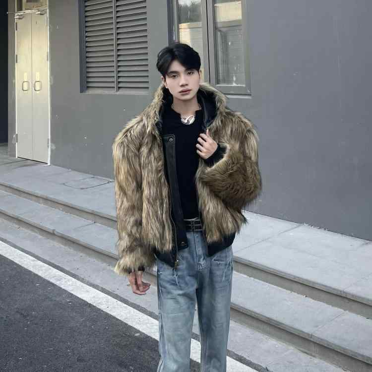 コート メンズ 男性用 フェイクファー リバーシブル 秋冬 立襟 ゆったり 暖かい 防寒