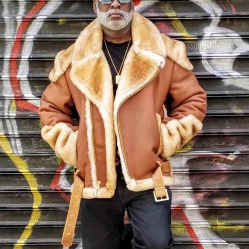 毛皮コート 男性用 フェイクファー ミドル丈 翻襟 ?色 ゆったり あったか 冬 ブラウン S M L XL 2XL 3XL 4XL 5XL