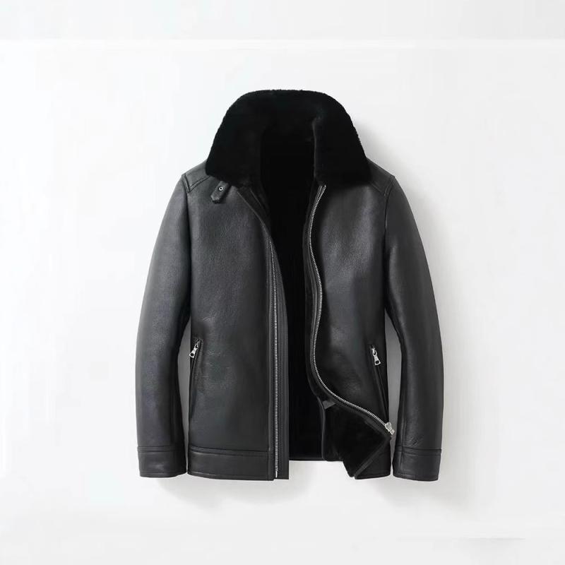 皮草 メンズ 男性用 レザージャケット シープスキン 羊毛皮 リアルファー 厚手 防寒 あったか 暖かい 黒 ブラック 多ポケット スリムフィット 高級感 秋冬