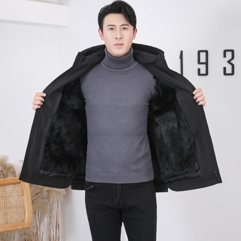 コート 男性用 紳士服 ファーコート ラビットファー 毛皮一体型 取り外し可能 フード付き ビジネス カジュアル アウター 防寒 ブラック エビ色 10,285円