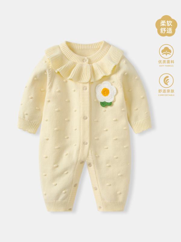 ベビー服 女の子 ニット ロンパース 秋冬 長袖 新生児 カバーオール かわいい ジャンプスーツ 綿 パジャマ 部屋着 退院着