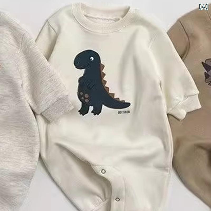 ベビー服 男女兼用 ロンパース カバーオール 韓国風 かわいい 恐竜 裏起毛 厚手 秋冬 パジャマ 部屋着