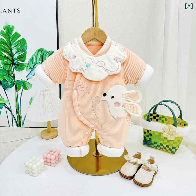 ベビー服 新生児 厚手 ロンパース 秋冬 長袖 綿100% 乳幼児 男女兼用 赤ちゃん カバーオール スタイ付き 部屋着 パジャマ かわいい 普段使い 出産祝い プレゼント ピンク系 イエロー ブルー