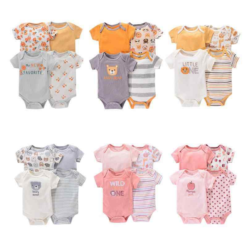 ベビー服 短袖ロンパース 4枚セット 新生児 男の子 女の子 かわいい カバーオール コットン100% 接触冷感 吸湿速乾 普段使い