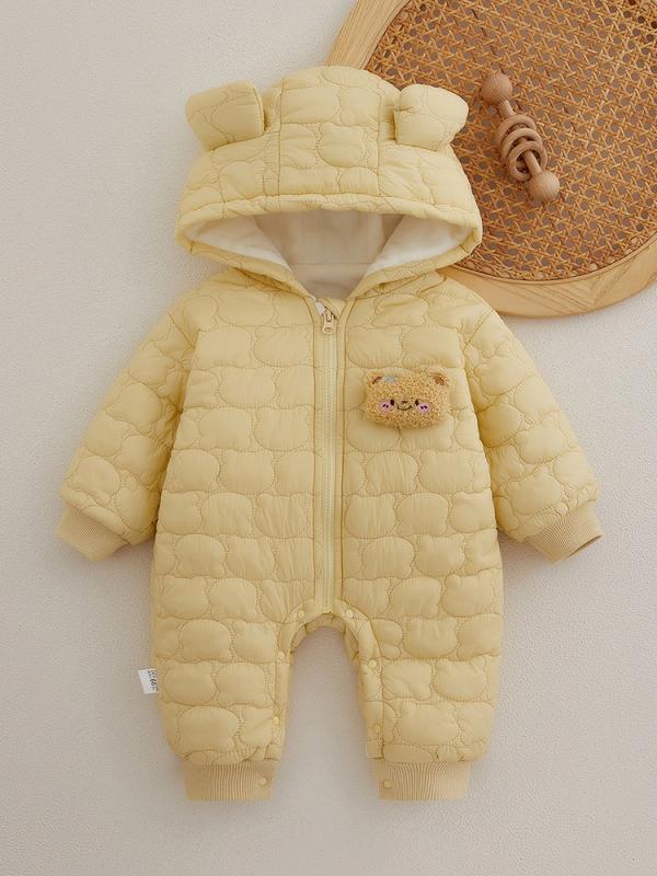 ベビー服 秋冬 薄綿入り 中綿入り ロンパース カバーオール 新生児 服 長袖 防寒 暖か 厚手 赤ちゃん 外出着 かわいい 韓国風 ポリエステル 黄色
