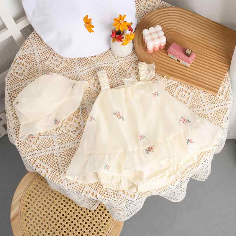 ベビー服 ロンパース 春夏 薄手 ハーネス付き サロペット スカート かわいい お出かけ着 66cm 73cm 80cm 90cm ベージュ系