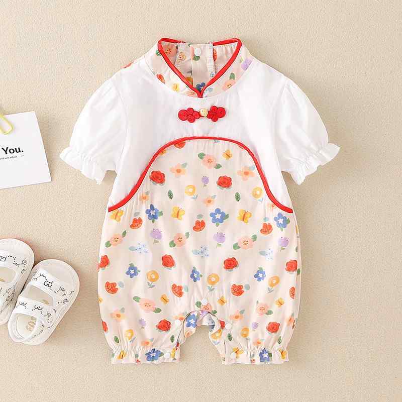 ベビー服 女の子 半袖ロンパース 薄手 コットン レトロ 新生児 花柄 かわいい ショート丈 カバーオール 満月 百日祝い 出産祝い ギフト 4,288円