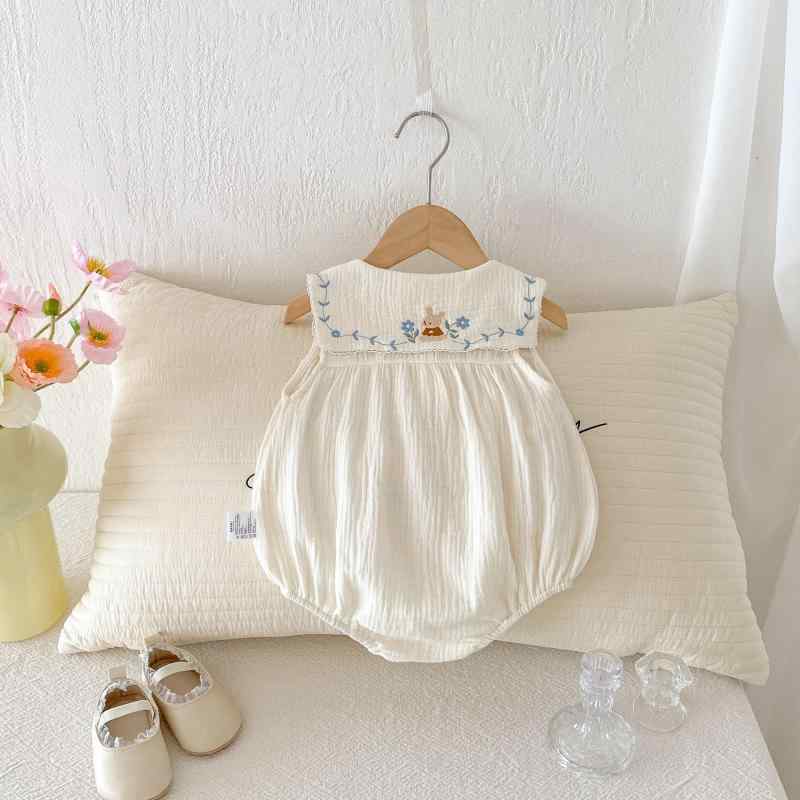 ベビー服 女の子 ロンパース 夏 薄手 コットン ノースリーブ 新生児 赤ちゃん 幼児 通気性 肌着 かわいい 杏色 66cm 73cm 80cm 90cm