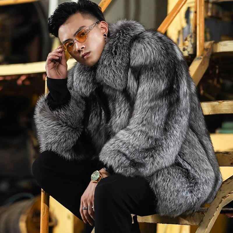 コート メンズ 男性用 フェイクファー 裏ボア ジャケット 秋冬 アウター 襟付き ポケット付き シルバーフォックスカラー カジュアル あったか 防寒