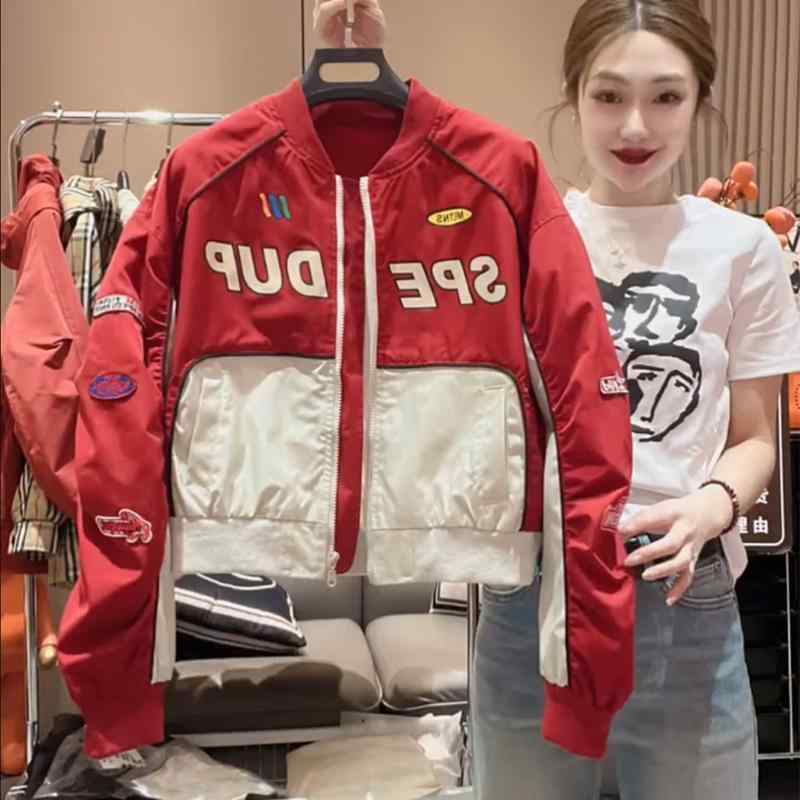 上衣 レディース ベイスボール服 遊撃手丈 アウター 色彩設計 ポリエステル 通い 表現スタイル 長袖 赤 黒 M L XL 2XL 3XL
