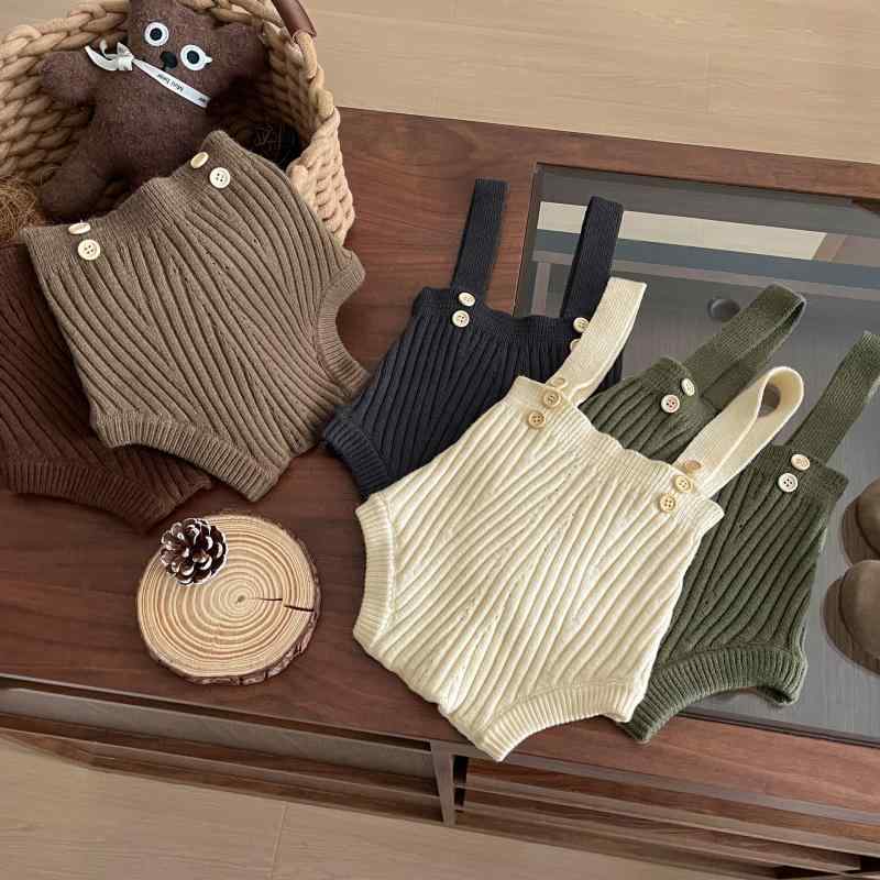 ベビー服 ニット製サロペット 春秋 男女兼用 無袖 ロンパース カバーオール 柔らかい 快適 ベージュ グリーン ブラウン グレー 66 73 80 90 100