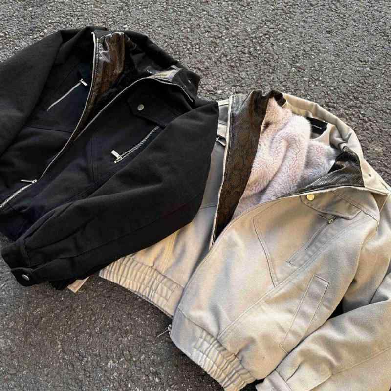 ジャケット 男性用 秋冬 加絨 加厚 保温 防寒 ゆったり ミリタリー 裏ボア スタンドカラー ブラック ベージュ