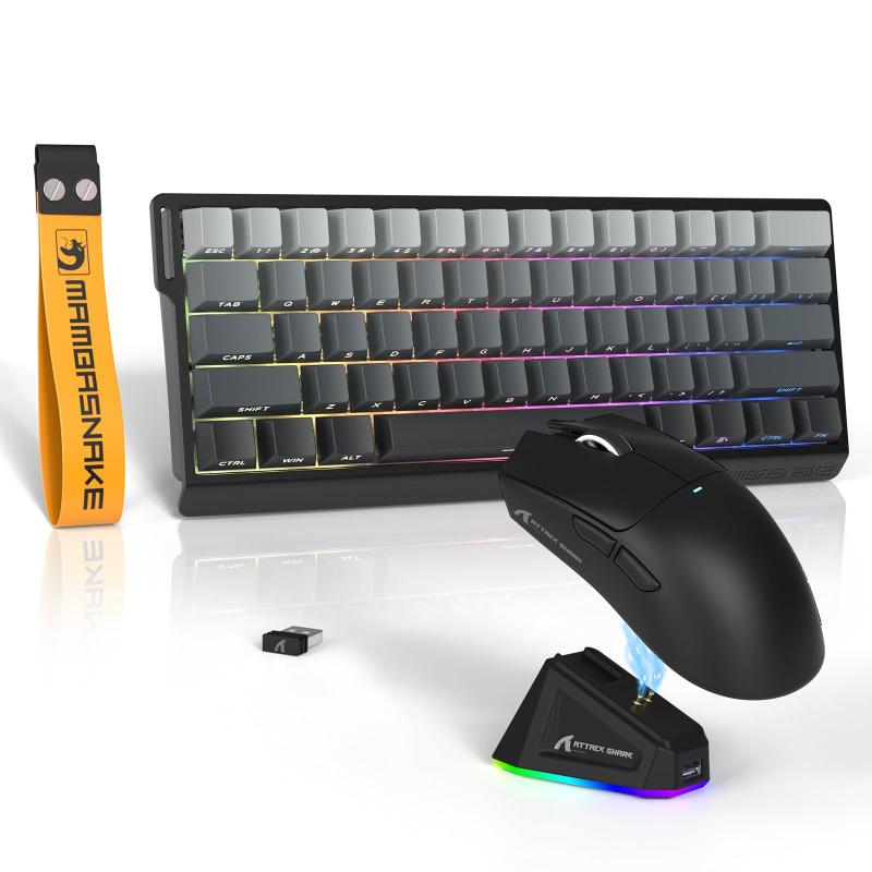 8000Hz ATTACK SHARK×MAMBASNAKE X60HE ラピッドトリガー搭載 60% ゲーミングキーボード 3モード ワイヤレス/有線 磁気スイッチ ポーリングレート RT全段0.01mm精度調整可能 X11ゲーミングマウス付き DIY