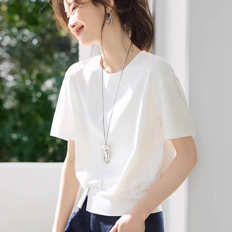 Tシャツ レディース 半袖 デザイン カットソー コットン混紡 スリット ボタン装飾 カジュアル 春夏 4,719円