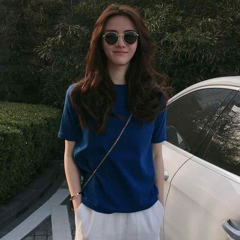 Tシャツ レディース 半袖 コットン ゆったり トップス カットソー 無地 韓国風 ラウンドネック ブルースラン ブラック ホワイト 4,692円