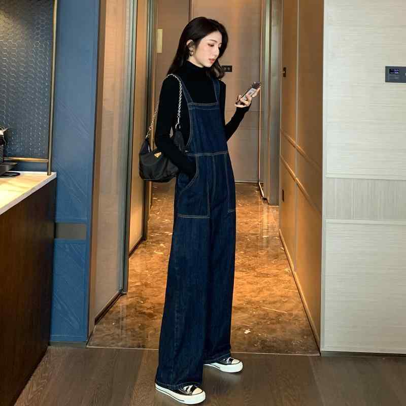 ジーンズ レディース サロペット 韓国風 ゆったり かわいい 高見え デニム オールインワン パンツ ハイウエスト ストレート ロングパンツ 普段使い 通勤 カジュアル 春秋冬