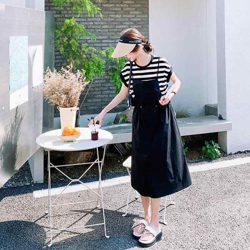 衣装 レディース フェイクレイヤード 縞模様柄 うつり変わり 前掛けスコート ゆったり A伝達ルート ご機嫌酉の方角 労働者の一団素っ首 半袖 ポリエステル フレンチ 心地好い 春夏