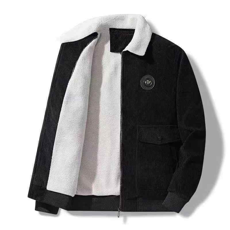 ジャケット 男性用 長袖 ボア 棒球 服 コーデュロイ 春 秋冬 襟付き アウター カジュアル 普段使い 防寒 灰色 黒
