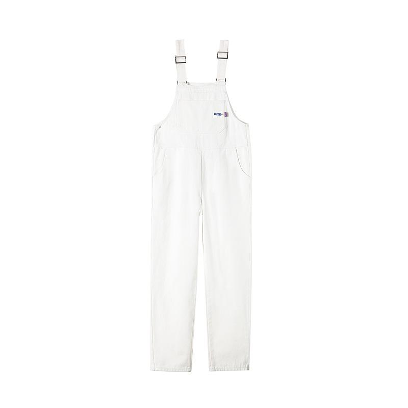 デニム レディース サロペット 春秋 高見え デザイン 9分丈 ハイウエスト 白 学院風 かわいい カジュアル