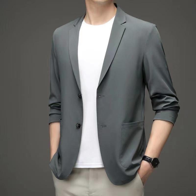 メンズ ジャケット ビジネス コート 軽量 薄手 ビジネスカジュアル トップス 長袖 ダブルブレスト ウエストポケット ポリエステル 素材 ブラック グレー ホワイト グリーン ブラウン カーキ ライトブルー ルーズフィット スーツジャケット メンズアウ