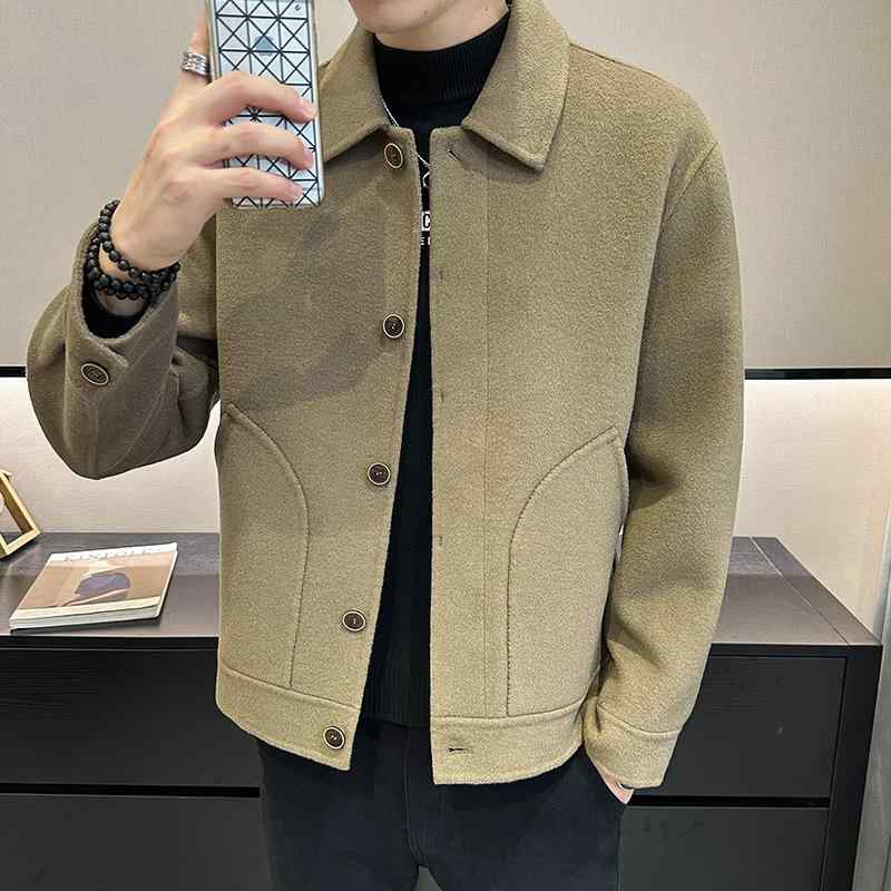 コート メンズ ウール ショート丈 ジャケット ダブルフェイス 秋冬 防風 防寒 ブラック 木綿グリーン