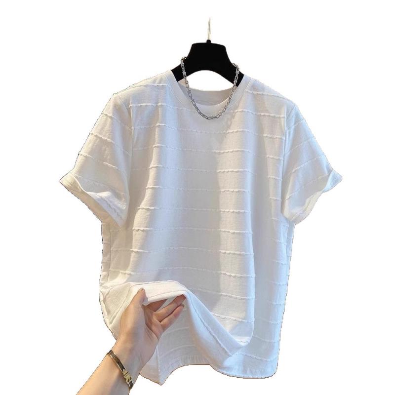 Tシャツ レディース 大きいサイズ 韓国風 ストライプ トップス 半袖 体型カバー 着痩せ 配色 ゆったり 普段使い 通勤 ポリエステル 春夏