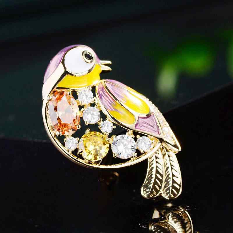 ブローチ レディース エナメル彩 ジルコニア 春 かわいい 鳥 モチーフ シャツ ジャケット コート アクセサリー ファッション小物 紫色 ブルー 動物モチーフ エレガント スタイル