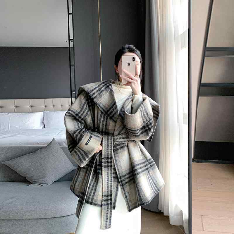 ポンチョ レディース 韓国風 ウールコート ミドル丈 チェック柄 リバーシブル ウール アウター 冬 普段使い 通勤 お洒落 きれいめ エレガント
