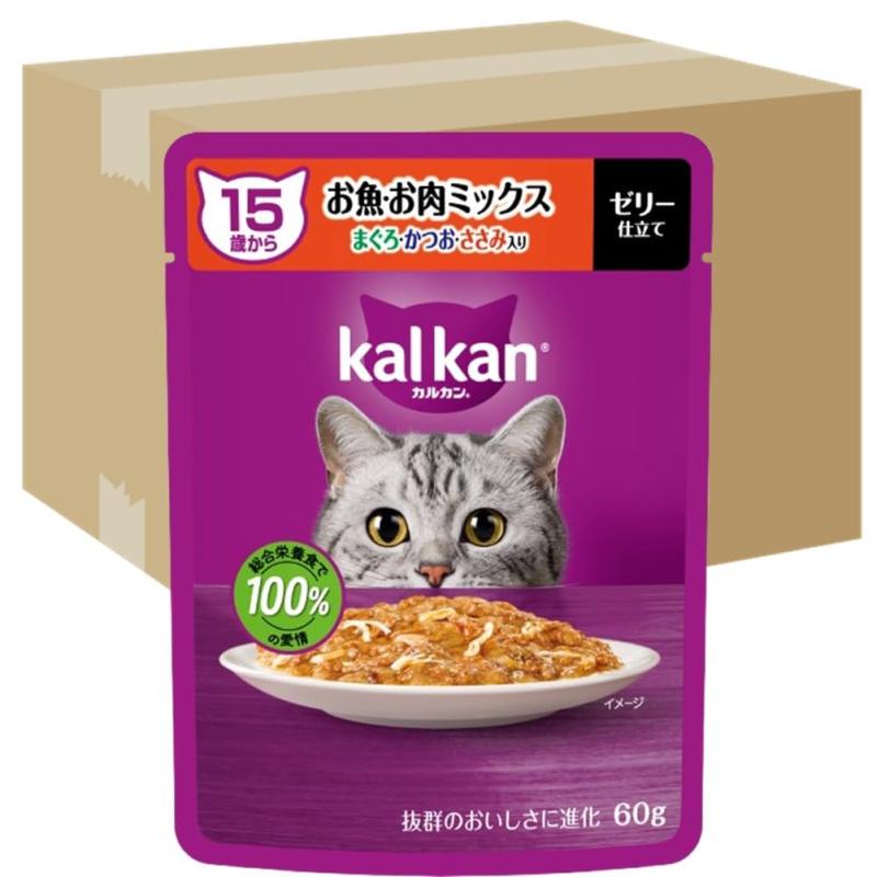カルカン パウチ 15歳から 60g×12袋 お魚・お肉ミックス まぐろ・かつお・ささみ入り シニア 高齢期 ウェットフード キャットフード 総合栄養食 水分補給 毎日食べることを考えたウェット