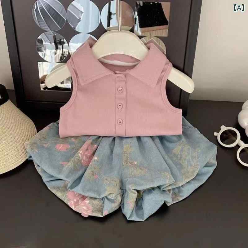 子供服 セットアップ 女の子 夏 花柄 タンクトップ ショートパンツ かわいい おしゃれ 薄手 ベビー服 ガールズ 上下セット 普段着 部屋着 韓国風